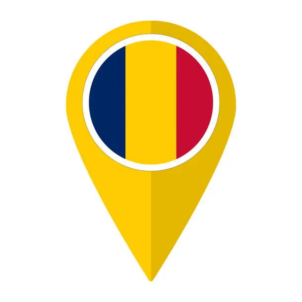 Vector illustration of Flag of Chad. Chad flag on map pinpoint icon isolated.