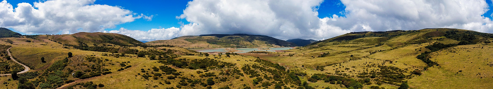 Aerial panoramic of the Alsa reservoir located in Cantabria, Spain