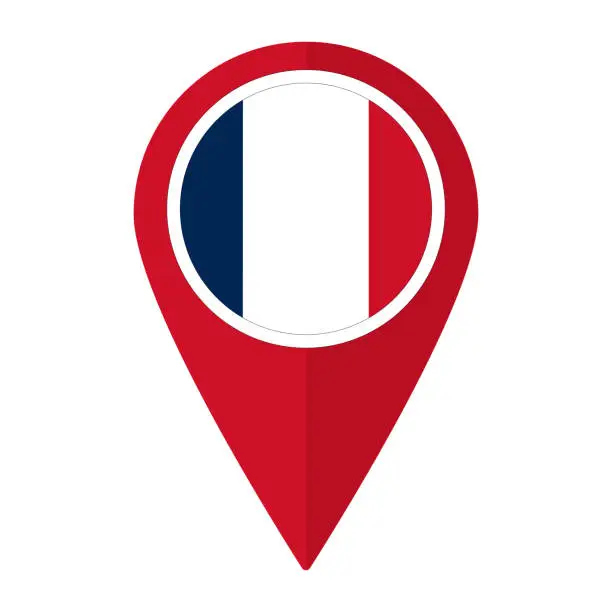Vector illustration of France flag on map pinpoint icon isolated. Flag of France