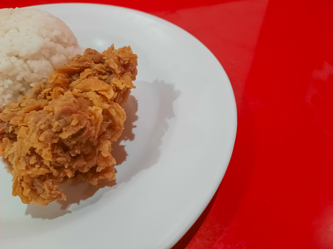 Tasty Crispy Fried Chicken Breast With Rice. Breast Fried Chicken Rice. Nasi Ayam Goreng Dada. Food Menu.