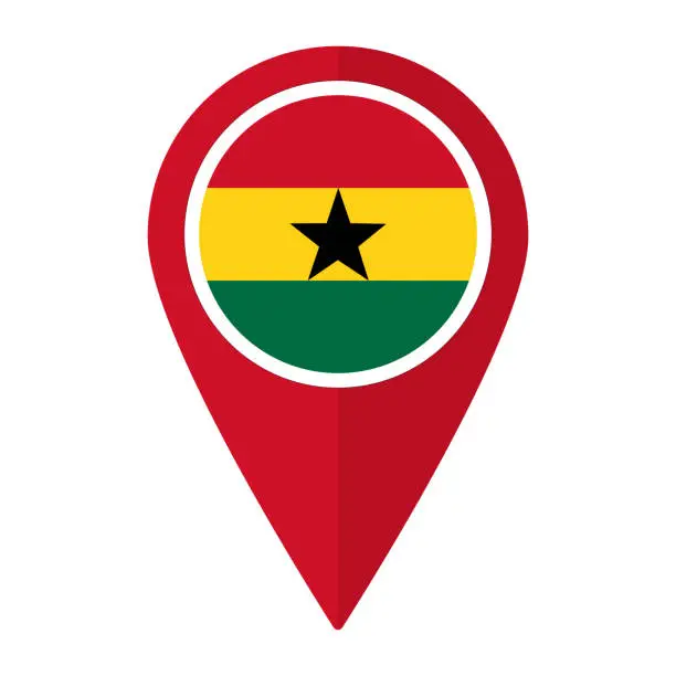 Vector illustration of Ghana flag on map pinpoint icon isolated. Flag of Ghana