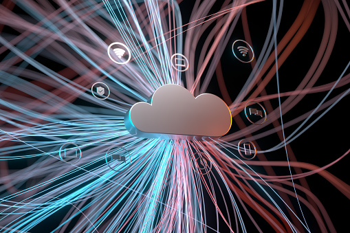 Internet infrastructure concept. Abstract technology background. 3D rendering.