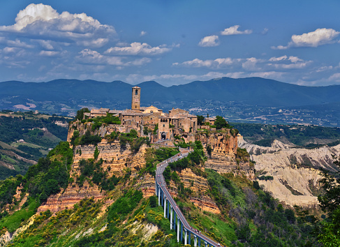 Civita di Bagnoregio comune, town, and surrounding landscape view in the Province of Viterbo in the Italian region of Lazio