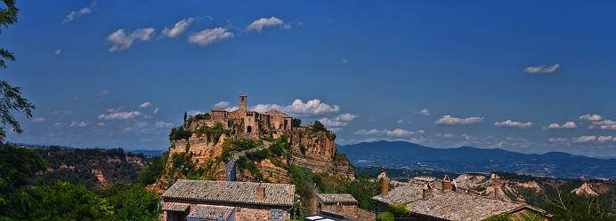 Civita di Bagnoregio comune, town, and surrounding landscape view in the Province of Viterbo in the Italian region of Lazio