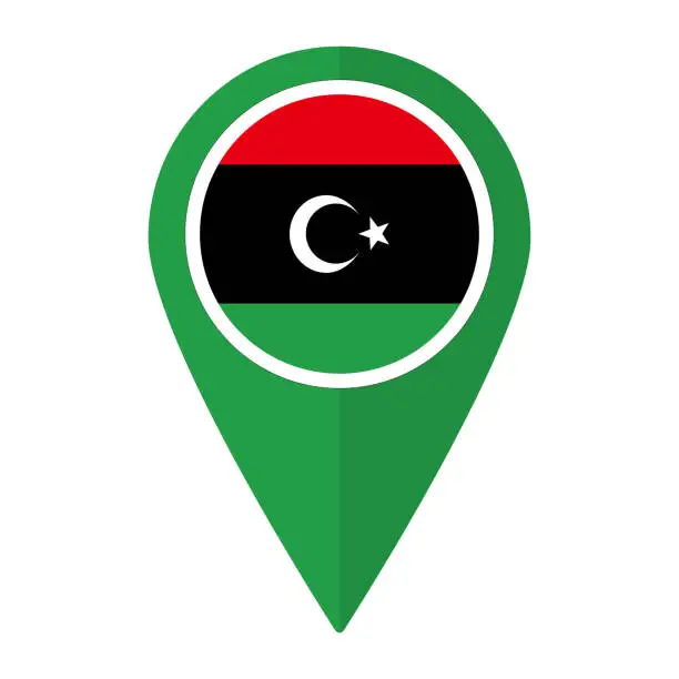 Vector illustration of Libya flag on map pinpoint icon isolated. Flag of Libya