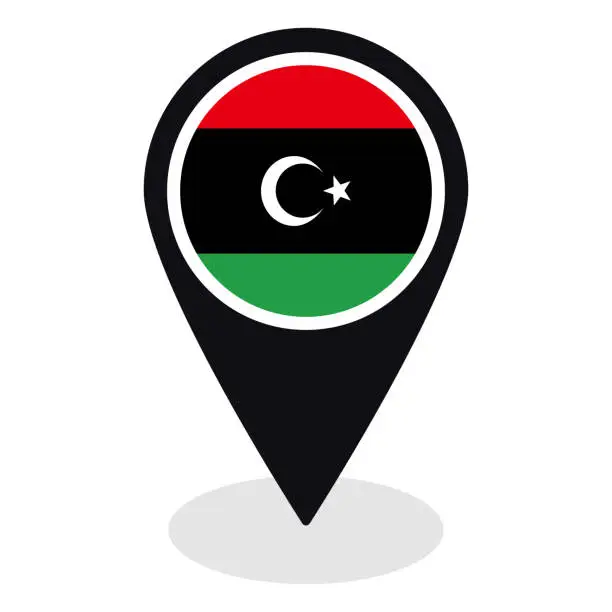 Vector illustration of Libya flag on map pinpoint icon isolated. Flag of Libya