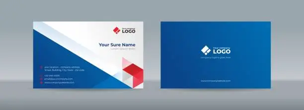 Vector illustration of Double sided business card templates with blue and red triangles arranged on white background