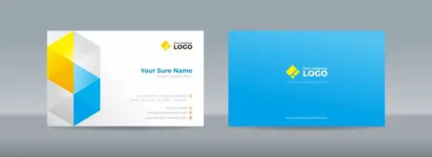 Vector illustration of Double sided business card templates with blue and yellow triangles arranged on white background