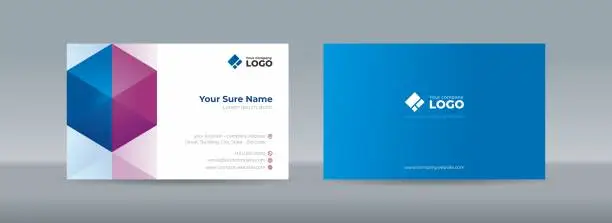 Vector illustration of Double sided business card templates with blue and purple triangles arranged on white background