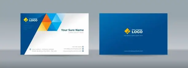 Vector illustration of Double sided business card templates with blue and orange triangles arranged on white background