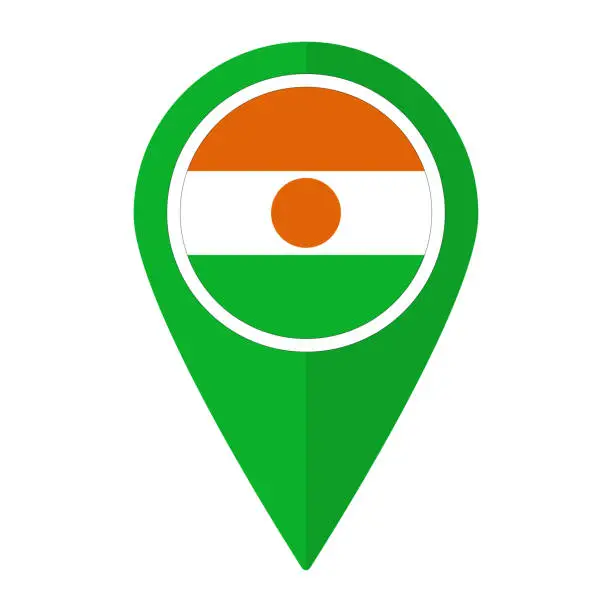 Vector illustration of Niger flag on map pinpoint icon isolated. Flag of Niger