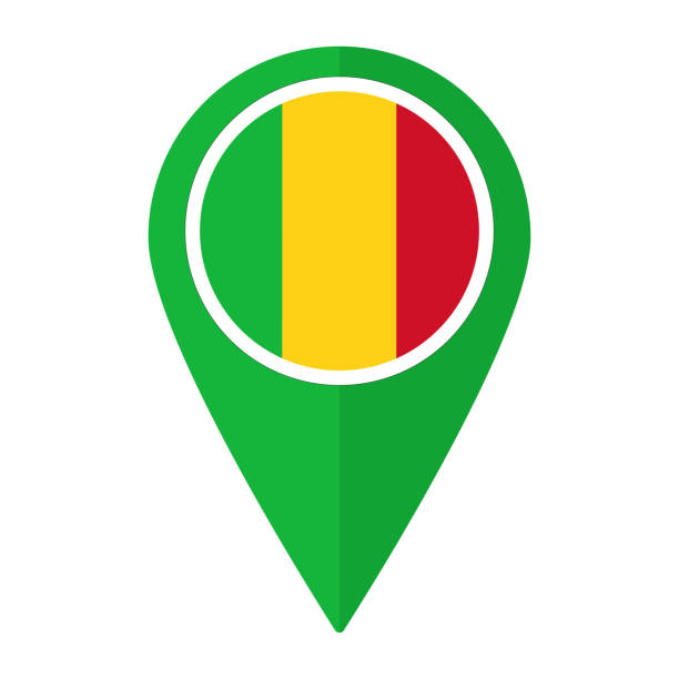 illustrations, cliparts, dessins animés et icônes de mali flag on map pinpoint icon isolated. flag of mali - mali