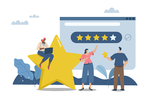 Market research and development, People reviews and feedback, Customer satisfaction, Evaluation in best credit ratings, Customers are giving reviews or feedback on products and organizations.