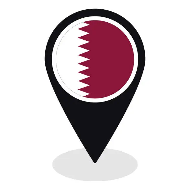 Vector illustration of Qatar flag on map pinpoint icon isolated. Flag of Qatar
