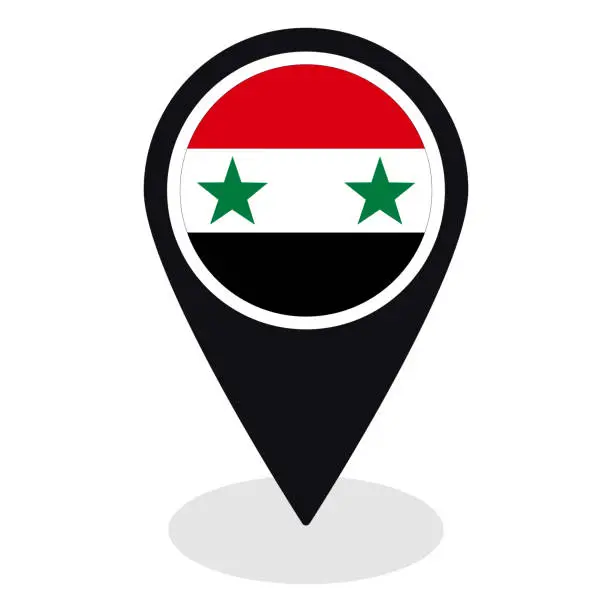 Vector illustration of Syria flag on map pinpoint icon isolated. Flag of Syria