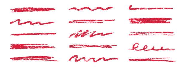 ilustraciones, imágenes clip art, dibujos animados e iconos de stock de trazo de crayón subrayado rojo. trazo de resaltado con bolígrafo de tiza. conjunto de elementos de subrayado de pincel dibujados a mano vectoriales para acento, elemento de énfasis de textura de crayón. vector de tiza roja - baseball strike