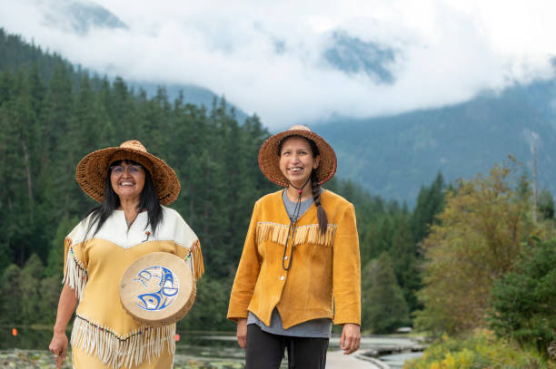 istock Indigenous women walk along boardwalk 1930982505