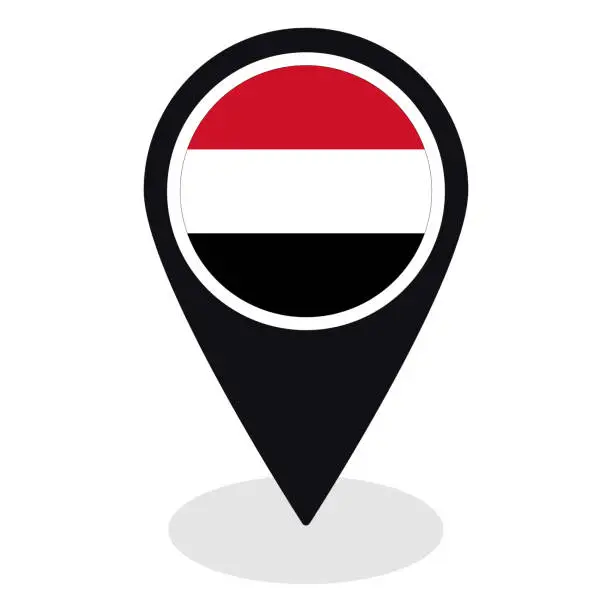 Vector illustration of Yemen flag on map pinpoint icon isolated. Flag of Yemen