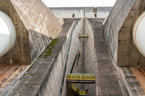 Foz do iguacu, Brazil - January 15, 2023: The interior view of Itaipu power plant in Foz do Iguacu, Brazil. This hydropower plant belongs equally to Brazil and Paraguay.