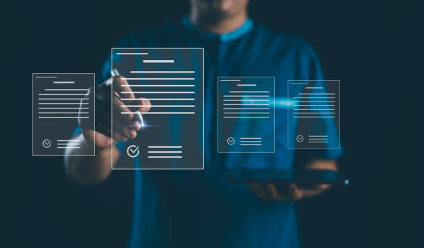 istock Electronic signature, document management, paperless office. Businessman signing on e document on digital tablet, virtual notepad on virtual screen, Online contract signing with application. 1931045349