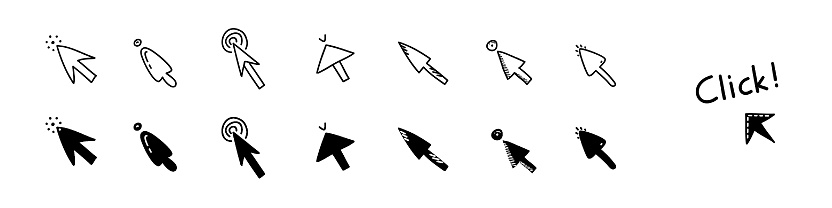 Cursor Click Sound Doodle Click Mouse Cursors Different Click Buttons Set With Lettering ...