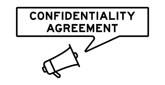 Megaphone icon with speech bubble in word confidentiality agreement on white background