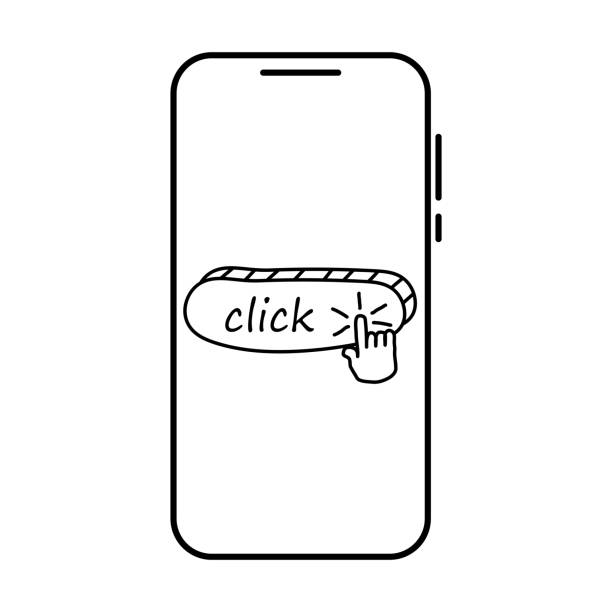 klicken sie auf die drucktaste am telefon - interface icons push button square shape badge stock-grafiken, -clipart, -cartoons und -symbole