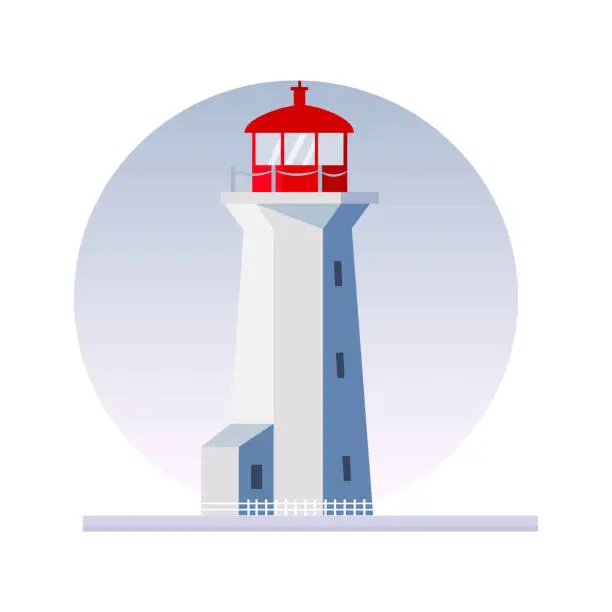 Vector illustration of Lighthouse building icon. Coastal lighthouse lantern tower, navigation beacon vector. Vector illustration