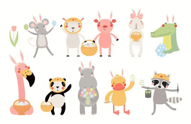 Vector illustration of Cute Easter animals set