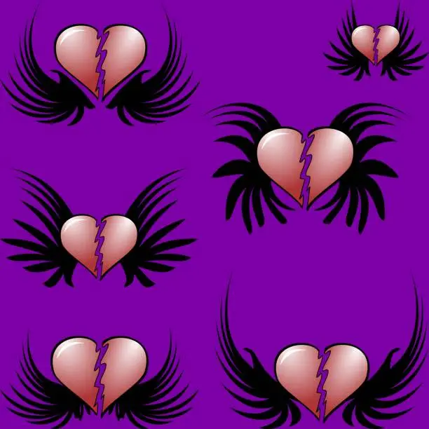 Vector illustration of red winged heart tattoo ink sticker pack collection in vector format