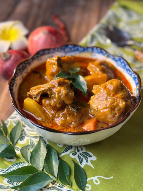 spicy red chicken curry. goan style chicken vindaloo. butter chicken murgh makhani curry roast hot and spicy gravy dish dhaba punjab, india. north indian non-vegetarian cuisine garam masala. tikka - nonvegetarian stock-fotos und bilder