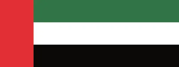 Vector illustration of United Arab Emirates flag. A long banner. Flag icon. Standard color. A rectangular flag. Computer illustration. Digital illustration. Vector illustration.