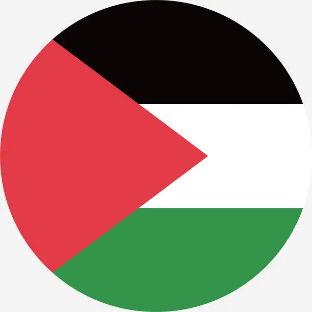 Vector illustration of Palestine flag. Button flag icon. Standard color. Circle icon flag. Computer illustration. Digital illustration. Vector illustration.