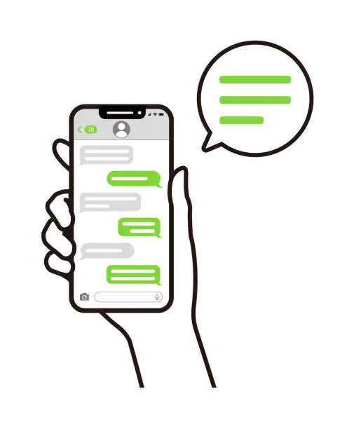 Vector illustration of Vector illustration holding a smartphone (message app, sms)