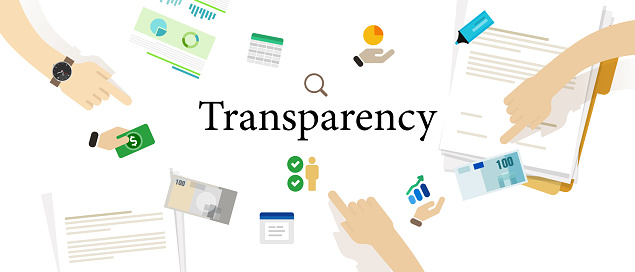 Transparency concept of open for public responsible data governance in corporation to avoid corruption vector
