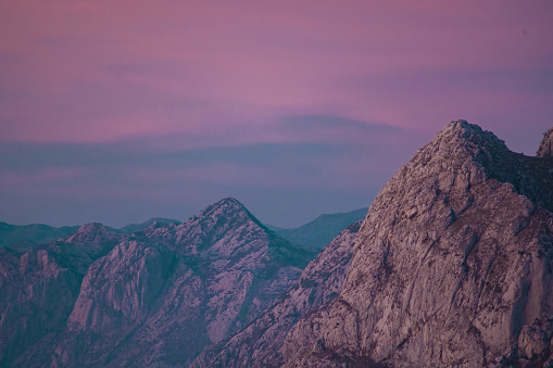 Colorful mountain peak at sunrise