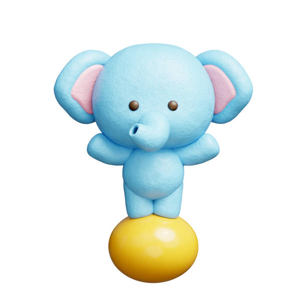 African elephant reaching up with trunk. 3D illustration isolated on white background.