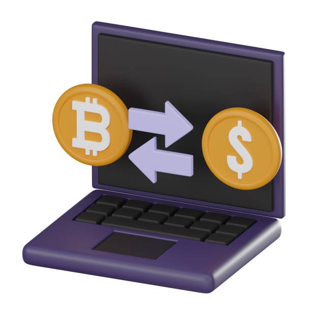 istock Bitcoin Exchange on Laptop Cryptocurrency 3D Icons, Online Trading Concept 3D render. 1931418152