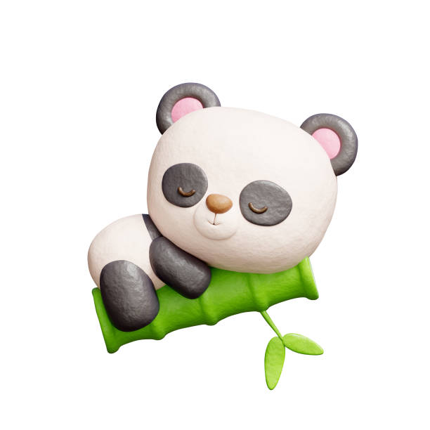 istock 3D cute panda with bamboo, cartoon animal character, 3D rendering. 1931421266