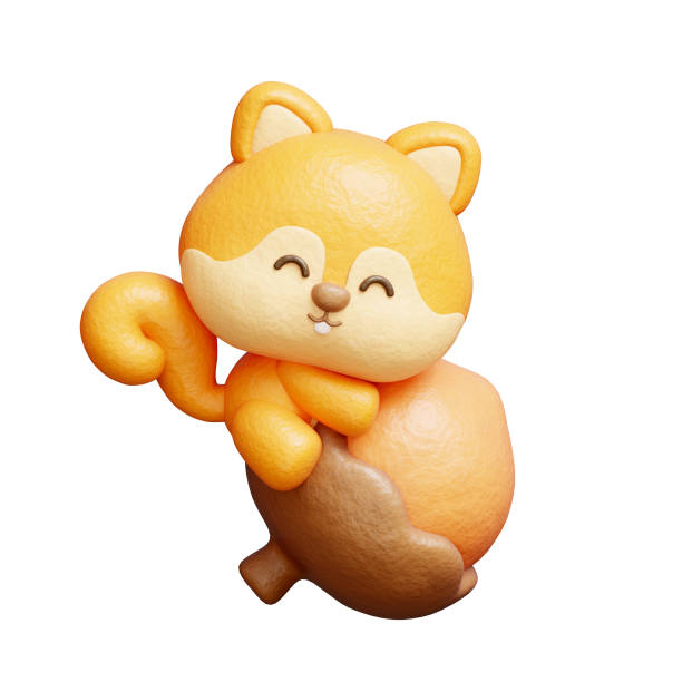 3D cute squirrel with acorn, cartoon animal character, 3D rendering.