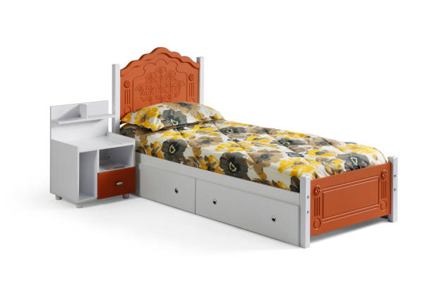 Teen bed isolated on white background . single bed