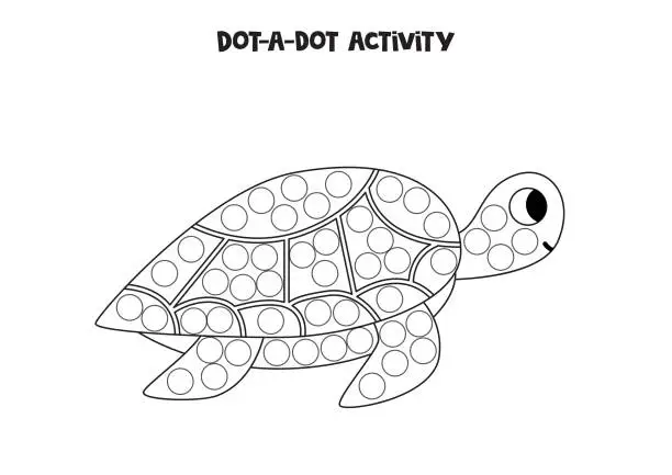 Vector illustration of Dot a dot game for preschool kids. Cute cartoon sea turtle.