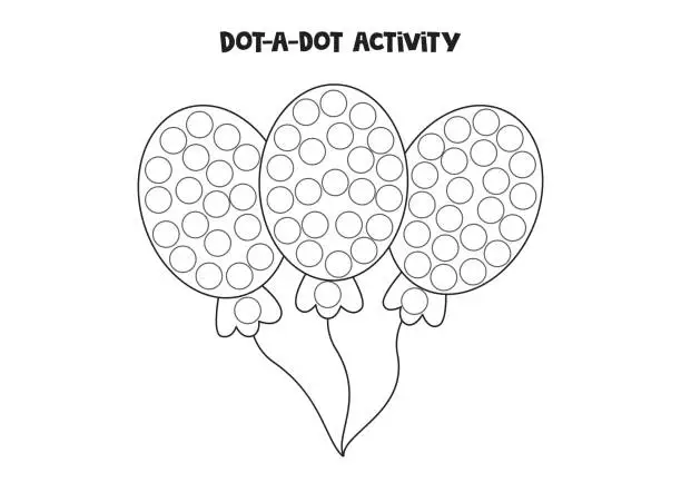 Vector illustration of Dot a dot game for preschool kids. Three balloons.