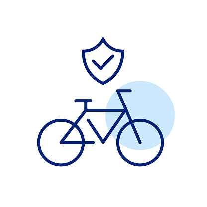 Bicycle insurance. Rent or ownership. Protections shield and check mark. Pixel perfect, editable stroke icon