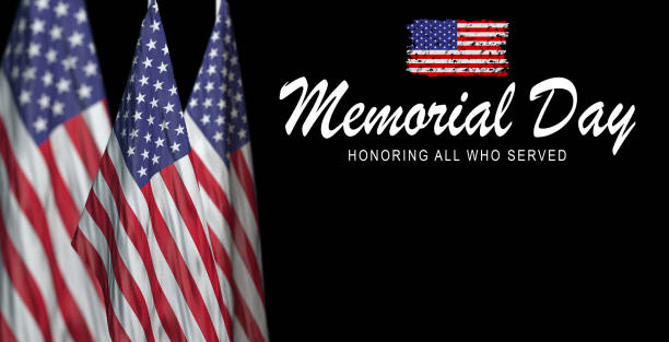 Memorial Day USA greeting card. Remember and Honor with American flag stock photo
