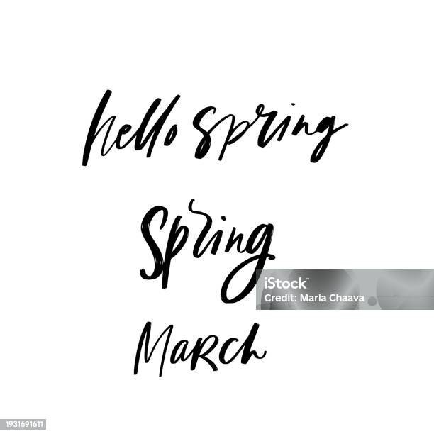 March Spring Script Lettering Handwriting Brush Pen Phrases Of Spring Vector Scripts Stock ...