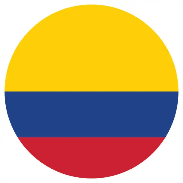 Vector illustration of Colombia flag. Flag icon. Standard color. Round flag. Computer illustration. Digital illustration. Vector illustration.