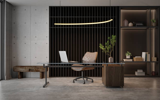 istock Working room modern loftl style with concrete floor and wood.3d rendering 1931705593
