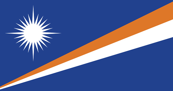 Flag of the Marshall Islands. Flag icon. Standard color. Standard size. A rectangular flag. Computer illustration. Digital illustration. Vector illustration.