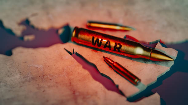Concept of war with bullets on map of Middle East, 3d rendering
